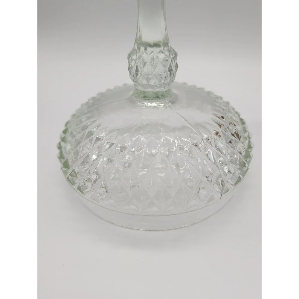 Vintage Indiana Glass 1940's American Diamond Cut Glass Pedestal Candy Dish
